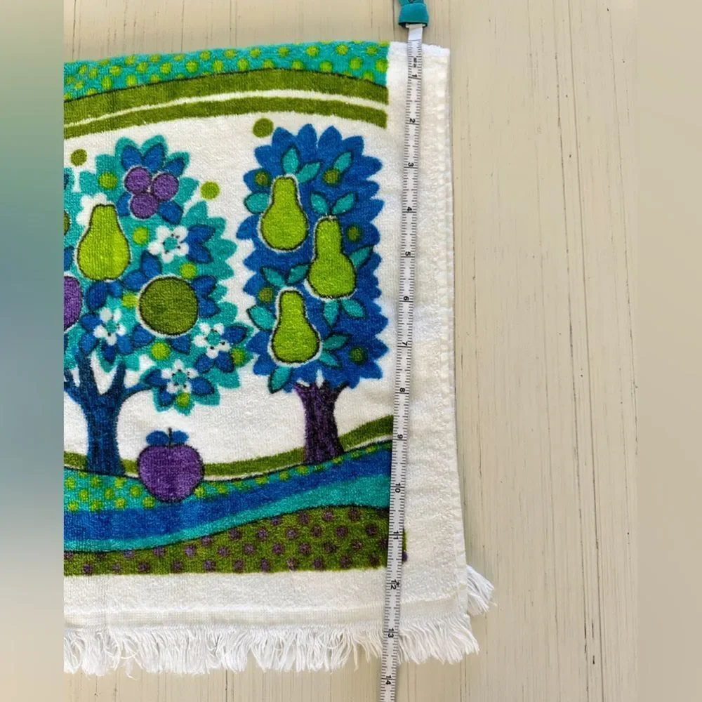 Vintage Retro Sayco Hand Towel 100% Cotton Made in California USA Blue Green EUC
